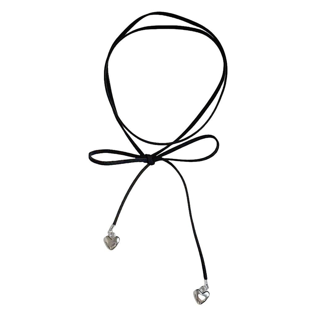 Bowknot Charm Necklace Soft Comfortable Leather Cord Choker Adjustable Length Neckchain Jewelry Stylish Party Ornament