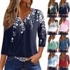 Damen V-Ausschnitt Freizeit Dreiviertelarm Knopf-Detail Top mit Blumenmuster
