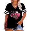 Plus Size Spring/Summer New 3D Love Print Casual Fashion Women's V-Neck Short-Sleeved Loose T-Shirt 5XL