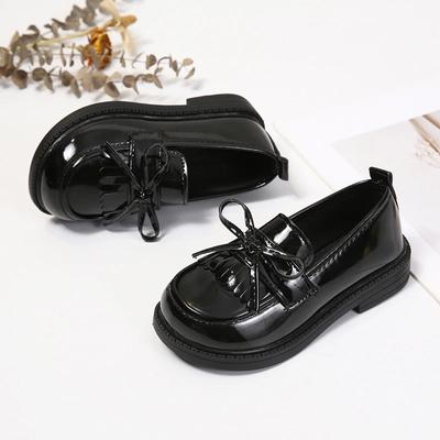 Schwarze Mädchen Lederschuhe Quasten Schleife Einfach Rutschfest UK Uniform Schulschuhe Kinder Mode Vielseitige Slipper Slip-on 2024 PU