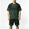 Summer Gothic Style Vintage Skull Cross Printed Round Neck Short Sleeved T-Shirt And Shorts Set Men's and Women's T-shirt Shorts Set
