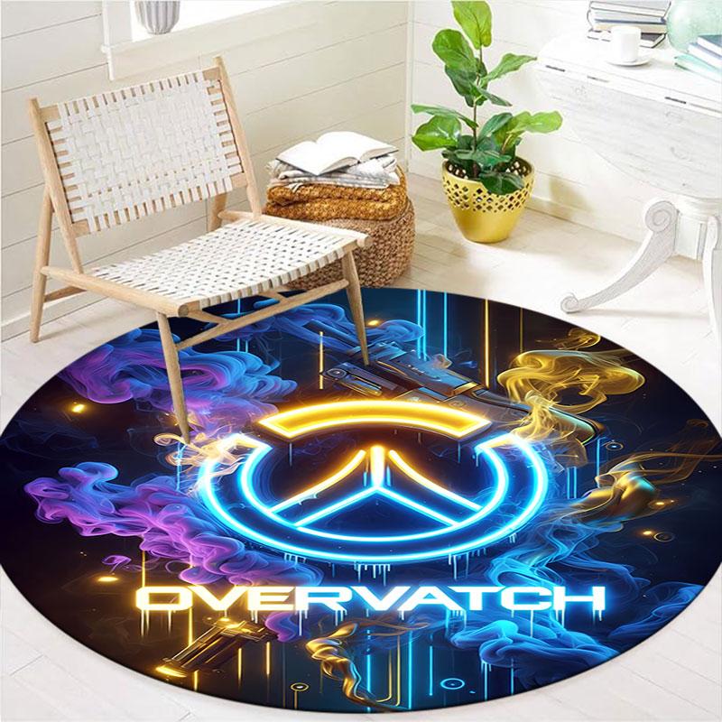 Overwatch Round Area Rug,Carpet Rug for Living Room Bedroom Sofa Playroom Decor,Non-slip Floor Mat