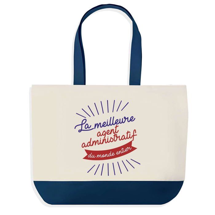 Tote bag - PLANETEE - Agent Administratif Meilleure du Monde - Bleu - Coton - 40 x 45 cm