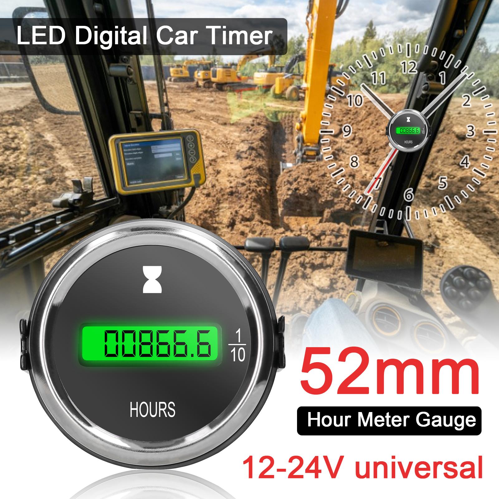 

Hour Meter Digital Timer 12 24 V 52 mm for Car Truck Marine Boat with Resolution of 0.1 Hours