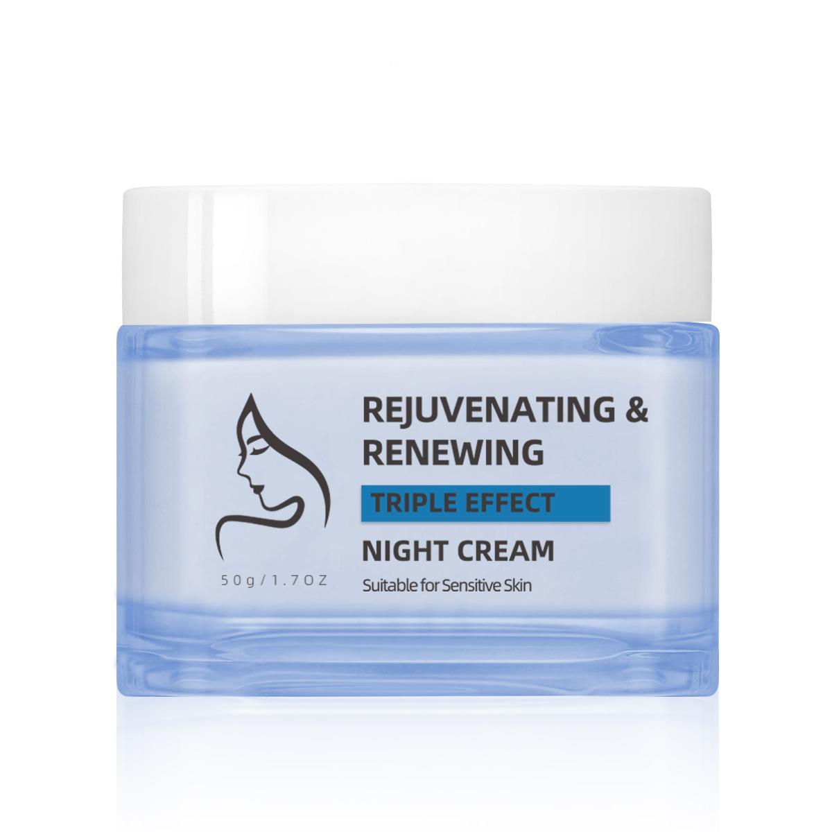Triple Action Night Repair Cream 50G Collagen Peptide and Hyaluronic Acid Anti-Wrinkle Treatment Hibiscus Brightening Night Moisturizer Jar