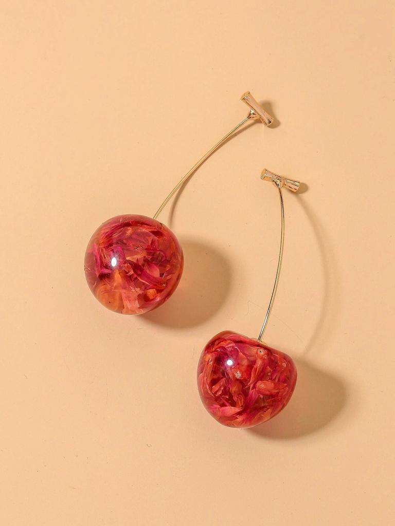 New Eternal Petal Cherry Cherry Earrings, Burgundy Cherry Earrings, Earrings, Cute Fruit Earrings E1809