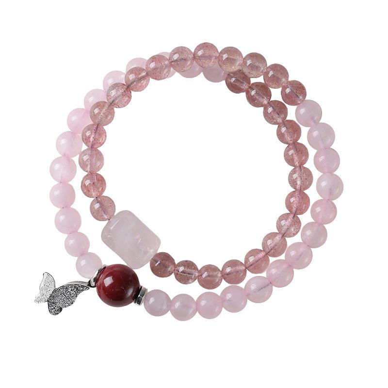 Emerging from the cocoon to become a butterfly, attracting true love, strawberry crystal bracelet, niche exquisite natural pink crystal butterfly