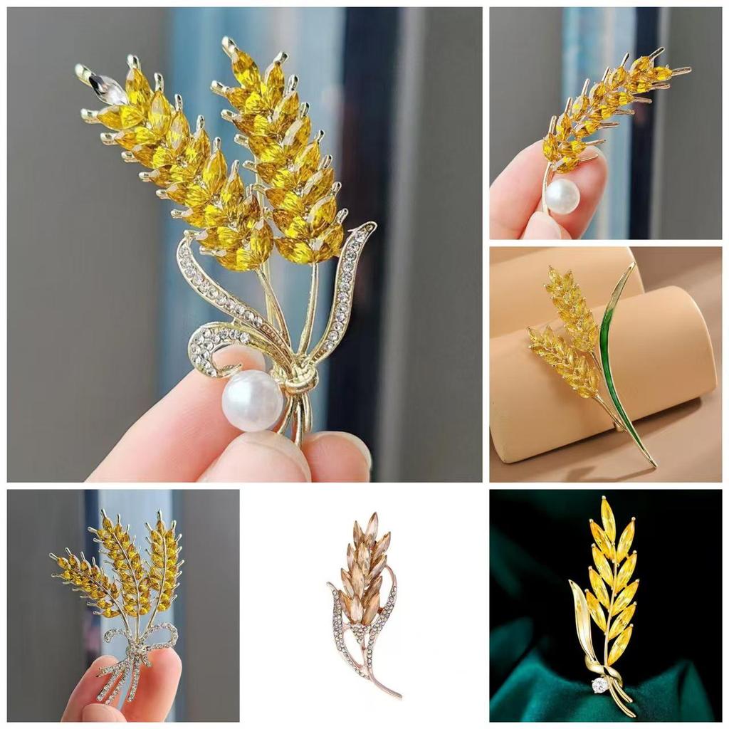 Korean Fashion Wheat Ear Crystal Rhinestone Brooch for Women's Coat
