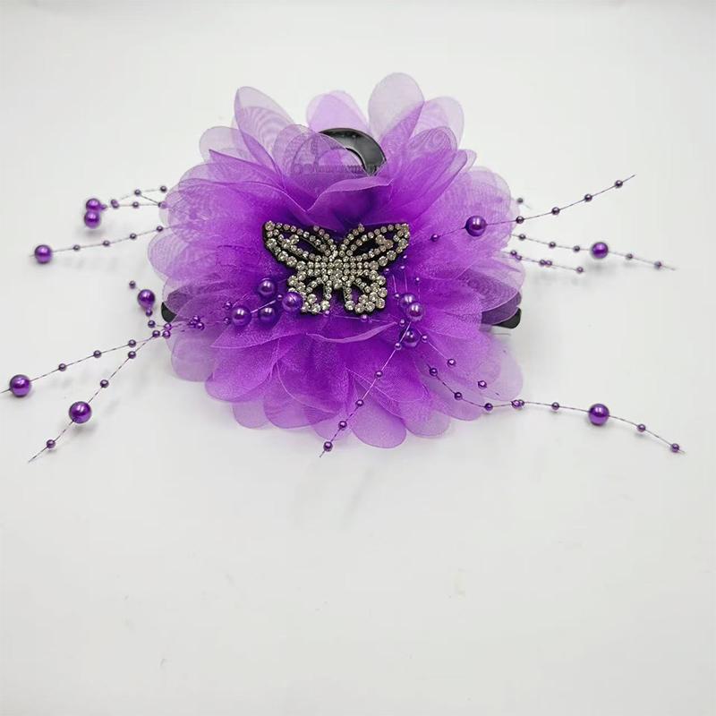 Netzstoff Blume Schmetterling Quaste Perlen Greifspange Damen Pferdeschwanz Haarspangen Kopfschmuck Haarschmuck