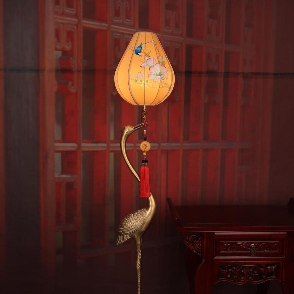 Ancient Style Crane Zen Copper Floor & Table Lamp for Living Room
