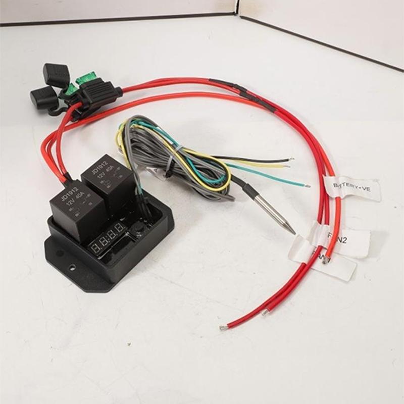 Adjustable Radiator Fan Controller Switches Kit For 12V 24V Vehicles Supports 2 Fans With Digital Temperature Readout