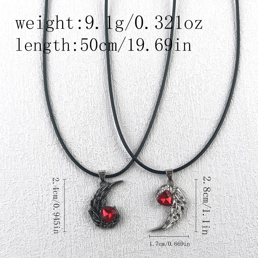 Red Rhinestone Feather Couple Necklace Valentine's Day Jewelry Gifts for Women Men Angle Devil Pendant Necklaces Accessories