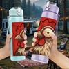 1PC Vintage Rooster Portrait Art 750ml Color Plastic Sports Water Bottle Leakproof Flip Straw Lid Suitable for Sports Office Home Use