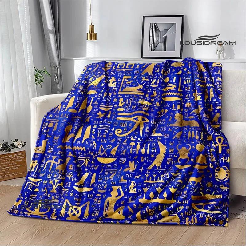 Egyptian Pictograph Symbol Printed Blanket Picnic Blanket Warm Flannel Blankets Home Bed Linings Blankets for Beds Birthday Gift