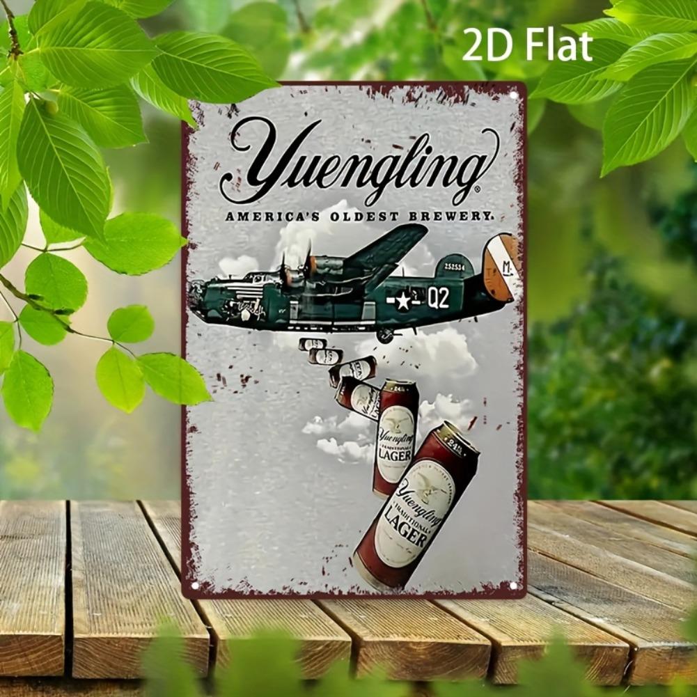 2D Flat 1pc Vintage Yuengling Metal Tin Sign - Classic American Brewery Art with Old-School Aircraft & Lager, Retro Wall Decor