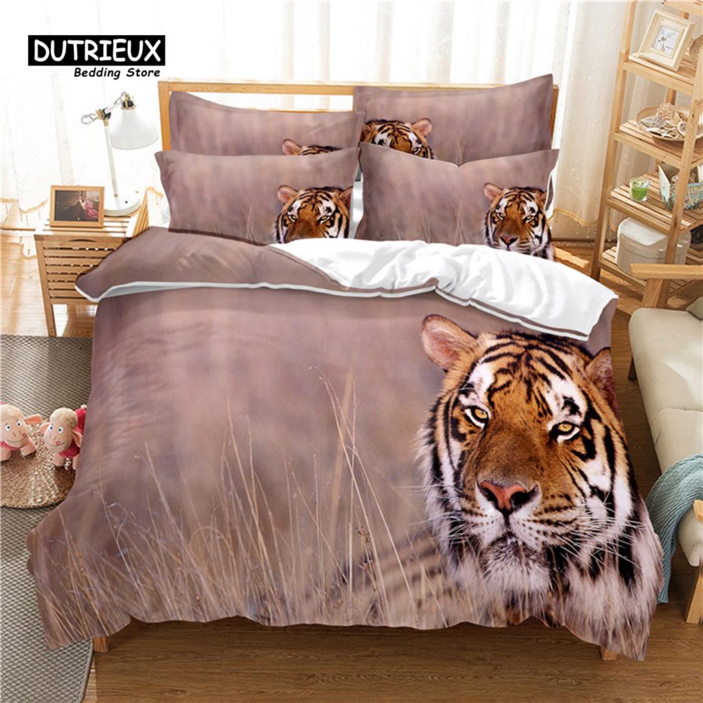 Tiger Digital Printing Bedding Set, Duvet Cover, 3D Bedding, Linen, Queen Size, Fashion Design
