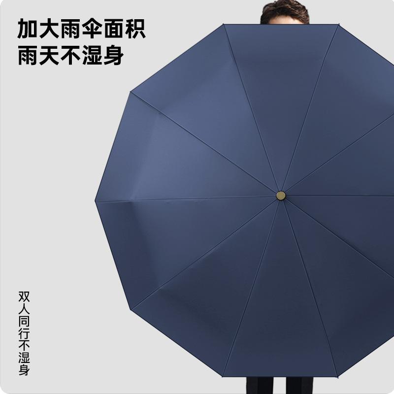 New 10-bone Automatic Color Glue Sunscreen Umbrella, Automatic Wooden Curved Handle Can Be Brushed Umbrella