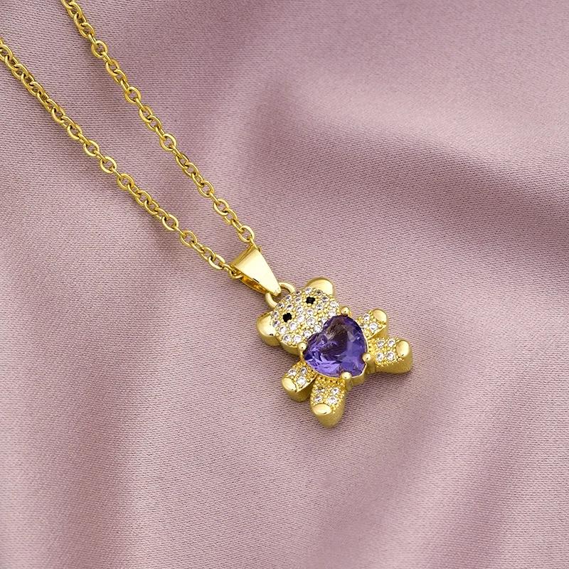 Animal Cute Bear Necklace Women 6 Style Copper Inlaid Zircon Female Charm Fashion Stainless Steel Chain Necklace Jewelry Gift