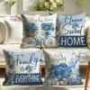 4Pcs Blue Hydrangea Cushion Cover Bicycle Flower Home Quote Printed Pillow Case Polyester Home Decor Sofa Living Room 2D Flat