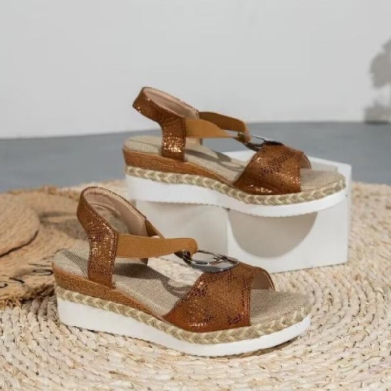 Large Size Women's Sandals Metal Buckle Decorative Hemp Rope Wedge Heel Light Bottom Fish Mouth Sandals Women
