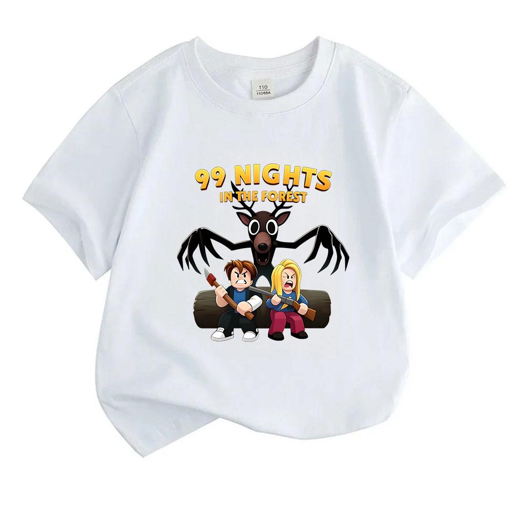 Kids Boys Girls Crew Neck Short Sleeve 100% Cotton T-Shirt, Funny 99 Nights In The Forest Cartoon Print Casual Tops for Children Daily Wear