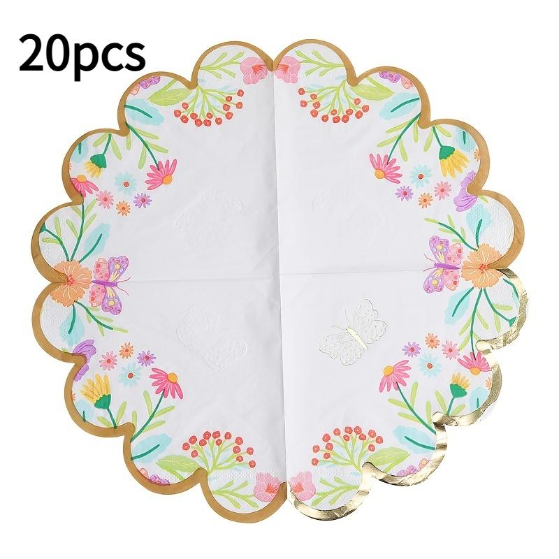

20pcs Elegant Floral&Butterfly Golden-Embossed Lace Napkins-Reusable Square Table Mates with Ruffled Edges,Premium Party Decorat