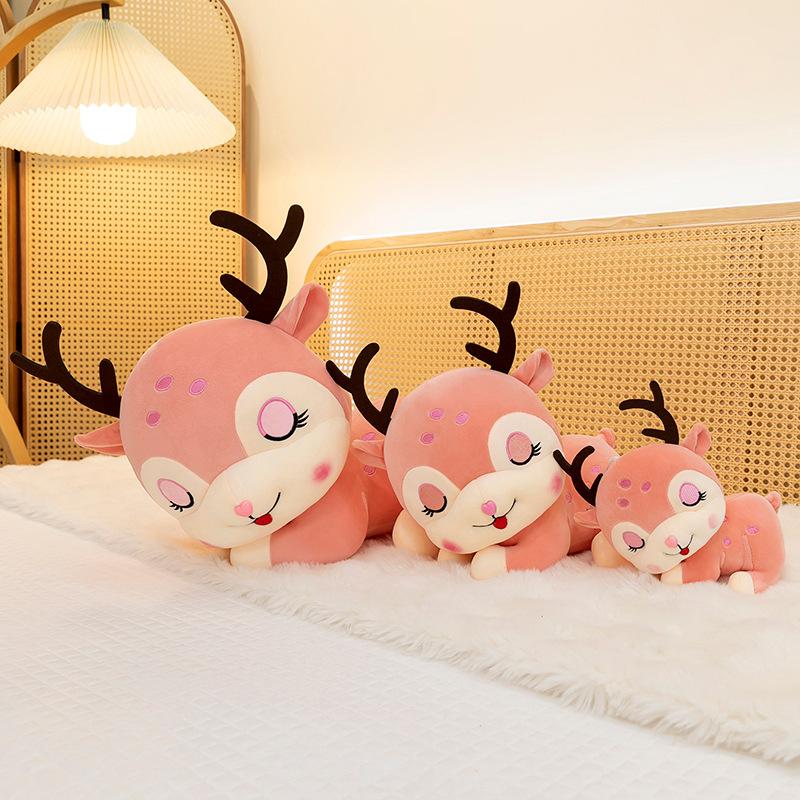 Super urocza pluszowa zabawka śpiący jeleń dziecięca poduszka do spania prezent urodzinowy dla dziewczynki aktywność posypywanie