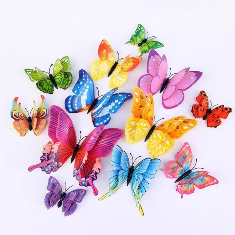 3D Double Layer Colorful Butterfly Wall Stickers 12Pcs Removable DIY Art Decor for Home Bedroom Fridge Party