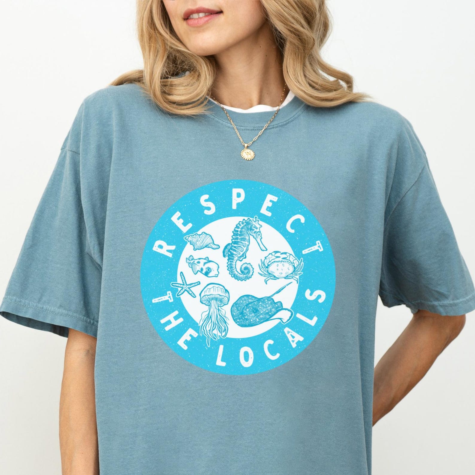 Ocean Life Comfort Colors Tee, Respect the Locals Graphic 3XL