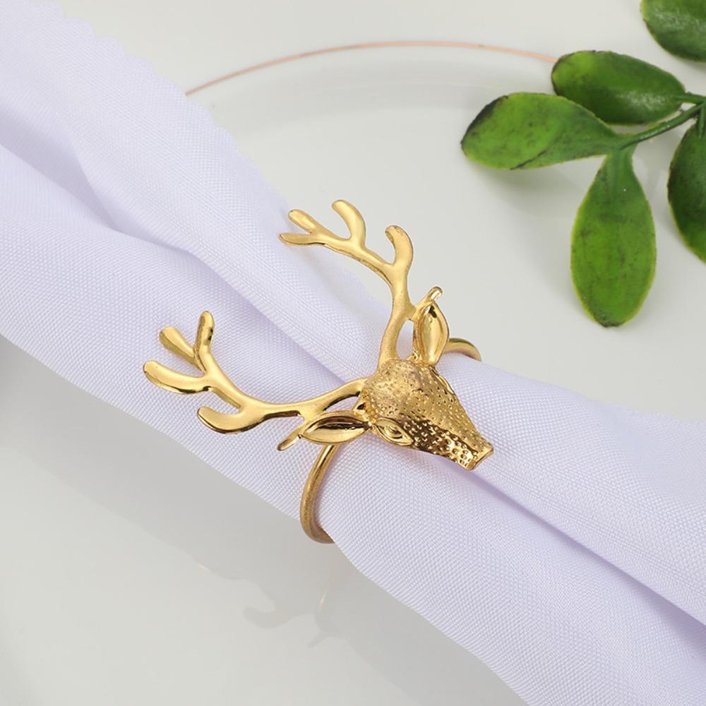 6Pcs Reusable Elk Head Napkin Holder Electroplated Napkin Buckle Christmas Deer Napkin Ring  Wedding