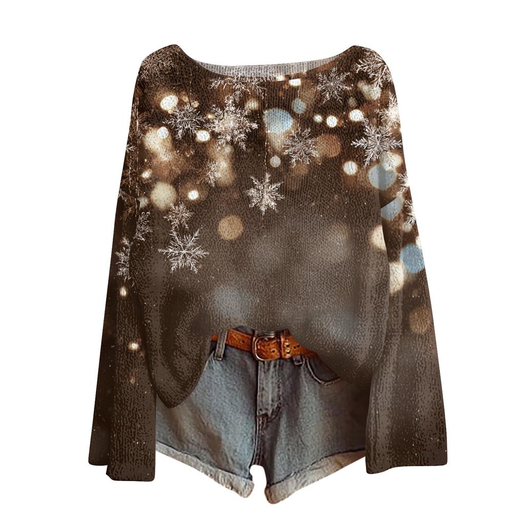Womens  Fall Sweaters Long Sleeve Print Tops Pullover Sweaters Loose Dressy Casual Basic Clothes