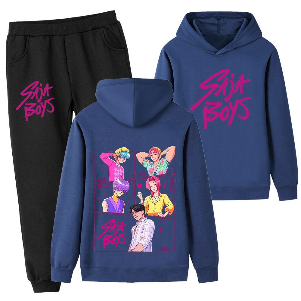 PB1217-2 Kids Boys Girls Kpop Mira Zoey Rumi Sajaboys Double-sided Print Long Sleeves Hoodie Pants Trousers Clothes Sets