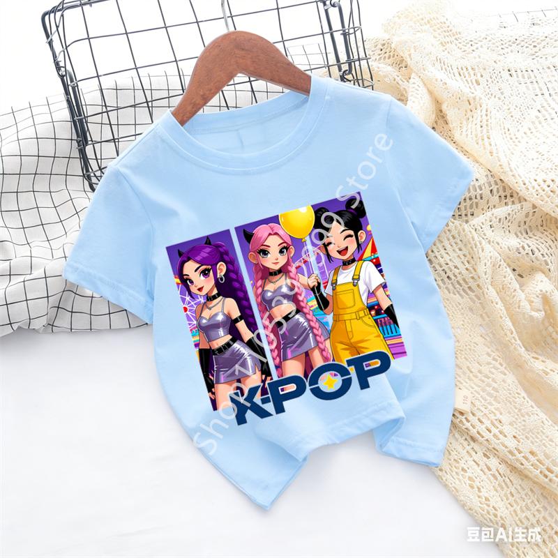 Kpop Childrens T Shirt Cartoon Graphic Short Sleeve Summer Comfortable Top Funny Gift for Fans Harajuku TShirts Girls Clothes