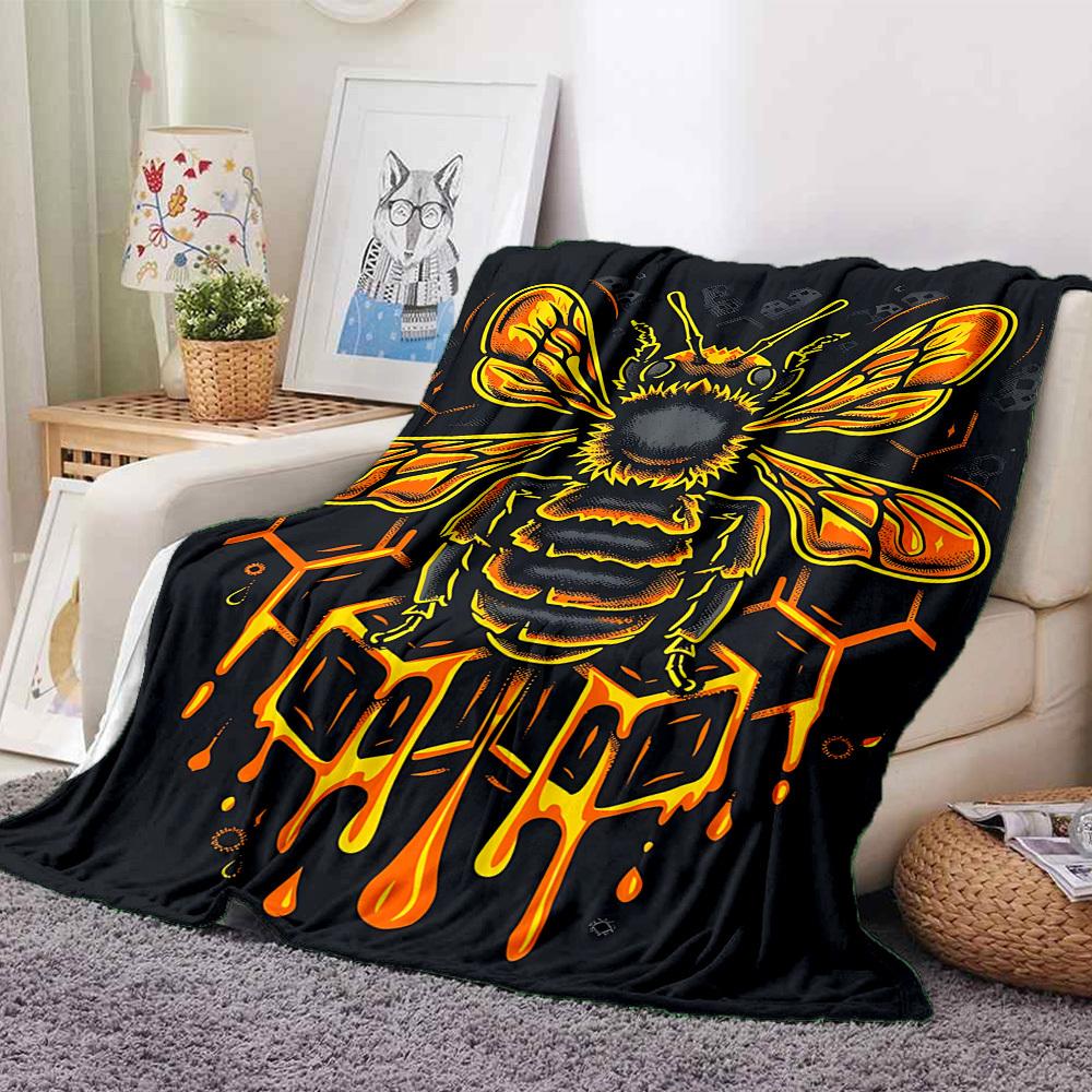 1pc Bee Honeycomb Blanket, Lightweight Flannel Throw Blanket for Sofa, Bed, Travel, Camping, Living Room, Office, Couch114