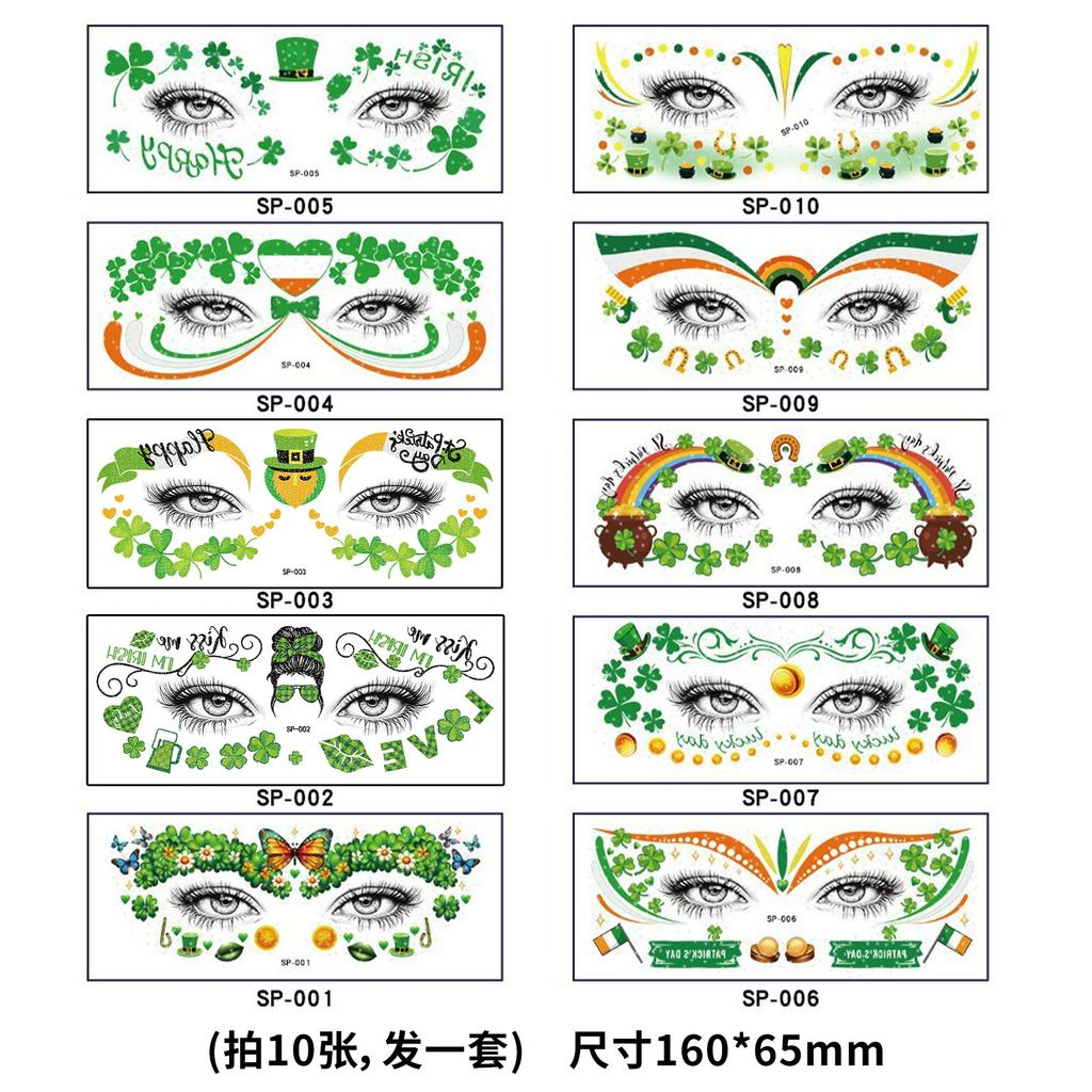 New St. Patrick's Day glitter makeup face stickers, Irish holiday party carnival tattoo stickers