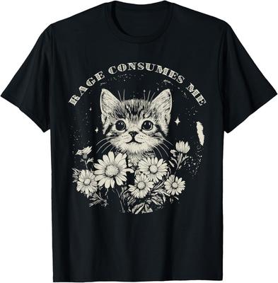 Gatto Carino Rabbia Mi Consuma Divertente Sarcastico Gattino Fiore Maglietta
