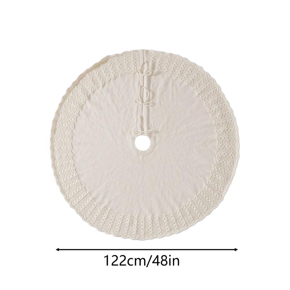 36/48 Inch White Traditional Christmas Tree Skirt Christmas Cotton Knitted Fan-shaped Tree Skirt Christmas Tree Apron Base Cover