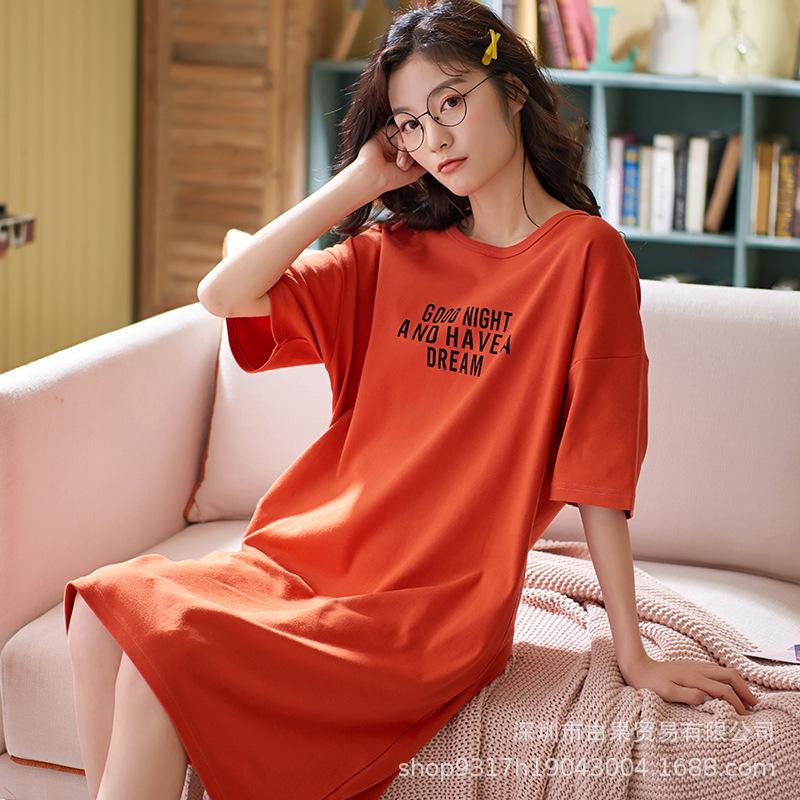 Summer Pure Cotton Short-Sleeve Nightgown - Women's Nightwear Pajamas