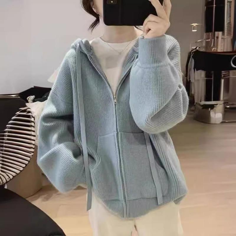 

Мягкий восковой однотонный свитер с капюшоном, куртка женская осенне-зимняя, осенняя, свободная и тонкая, на молнии, вязаный кардиган, тренд one size fits all