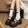Women's Thick Bottom 8CM Heels Mary Jane Shoes Retro Preppy Style Leather Dumpy Uniforms Autumn JK Platform Shoes for Students