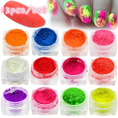 Série de 12 couleurs vives, effet néon, poudre scintillante scintillante pour Nail Art, décoration à faire soi-même, Gel anti-poussière, poudre pigmentée pour manucure