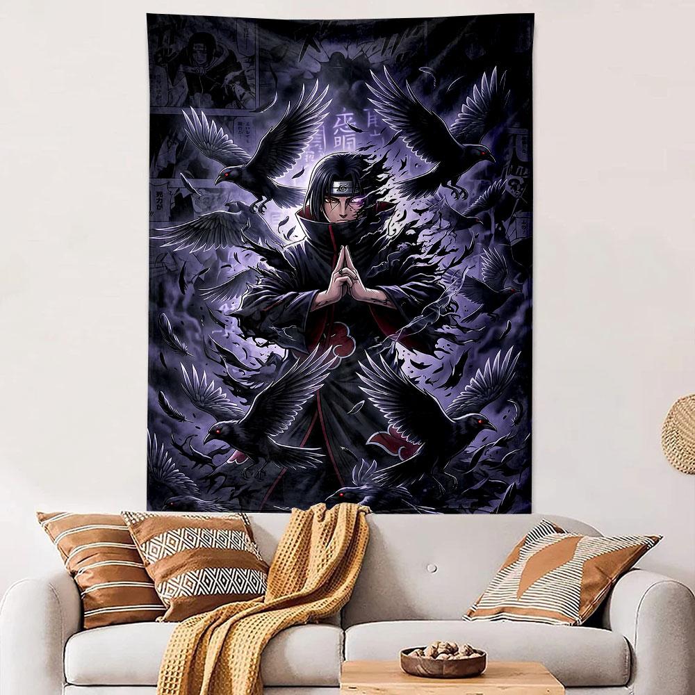 Naruto Itachi Uchiha Anime Wall Tapestry Akatsuki Cloak Crows Mist Sharingan Manga Background Decor for Bedroom Dorm Gift