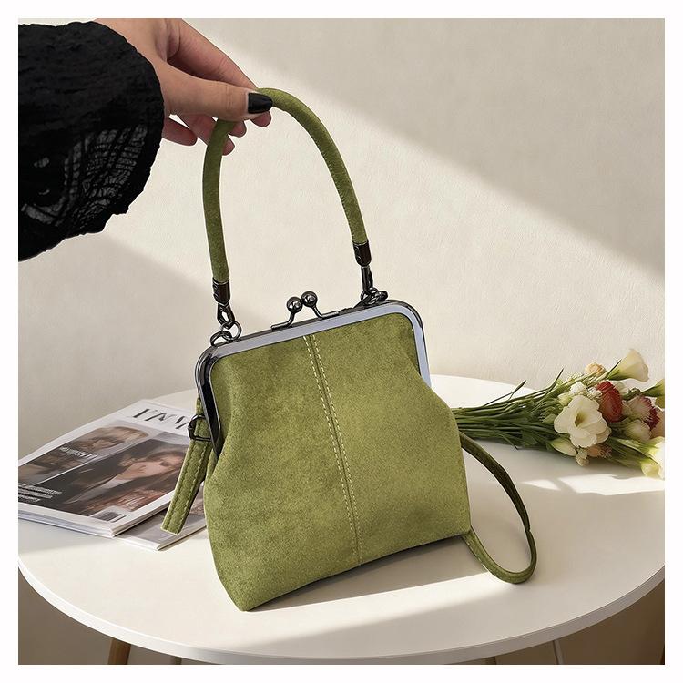 Borsa a Mano Retro Opaca di Grande Capacità con Chiusura a Bacio in Pelle PU Borsa a Tracolla con Chiusura a Clip Borsa a Mano Corta Borsa a Spalla Shopping