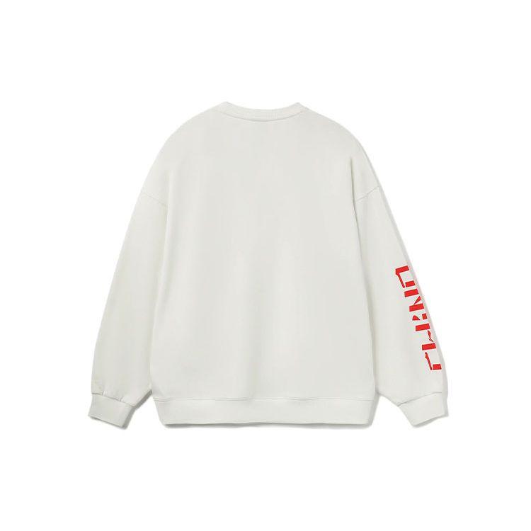 Li Ning Sports Lifestyle Series Mikina přes hlavu s potiskem písmen Volná s kulatým výstřihem Unisex mikina Bílá AWDRB78-1