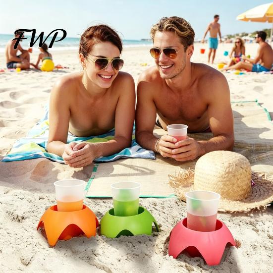 Bottle Holder Cup for Beach with Bold Colors Stackable Portable Drink Accessories Phones Snacks Sunscreen Sand-Free Organizer Travel Camping