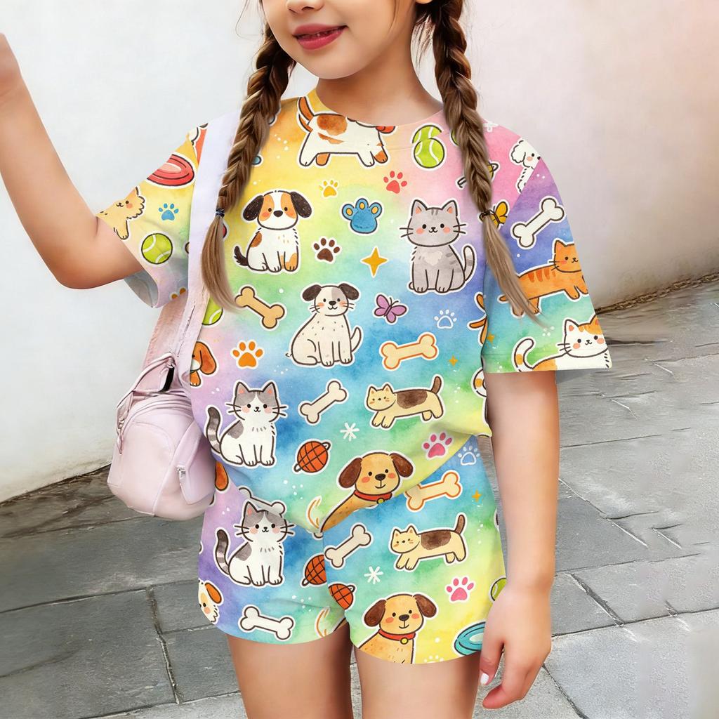 Kids Casual Short Sleeve Top and Shorts Set Animal Print Lightweight Breathable Summer Outfit for Boys and Girls Soft Fabric