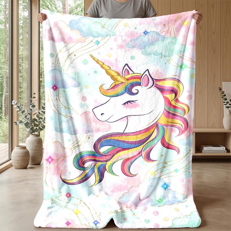 Rainbow Mane Unicorn Among Roses Theme blanket Lightweight Warm Flannel Blanket Decorative Throw Blanket for Home Decoration