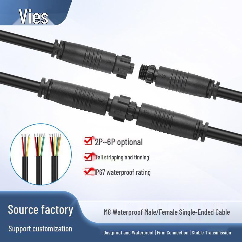 M8 IP67 Waterproof Plug for Motorcycle/Car Sensors and Outdoor LED Lights Power Cord