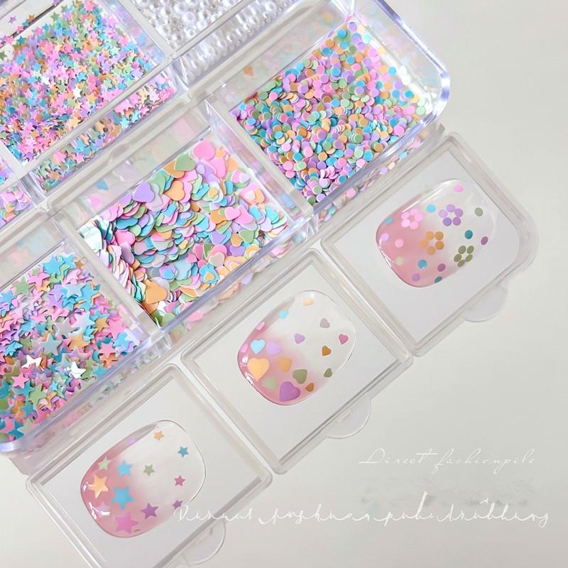 6 Grids Mixed White Pearl Nail Charms 3D Round Pearl Beads Color Sequin Nail Art Rhinestones Manicure Accessories Diy Parts