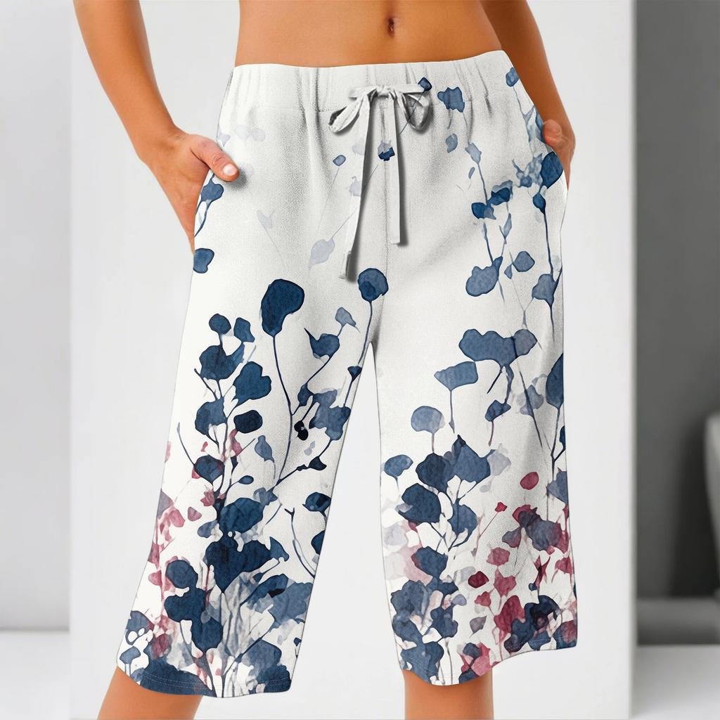 Damen Sommer Farbverlauf Floral Polka Dot Print Knielang Leicht Elastischer Bund Lässig Taschen Shorts